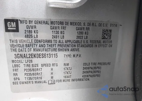 2014 Chevrolet Captiva Sport 2Ls from USA, damaged, VIN 3GNAL2EK0ES613115